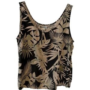 Kriss Kross Women's Vintage Black and Tan Silk Leafy Sleeveless Top‎ Size 16